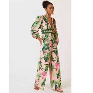 FARM Rio x Anthropologie Tropical Motif Palm Banana Leaf Jumpsuit Size Small NWT